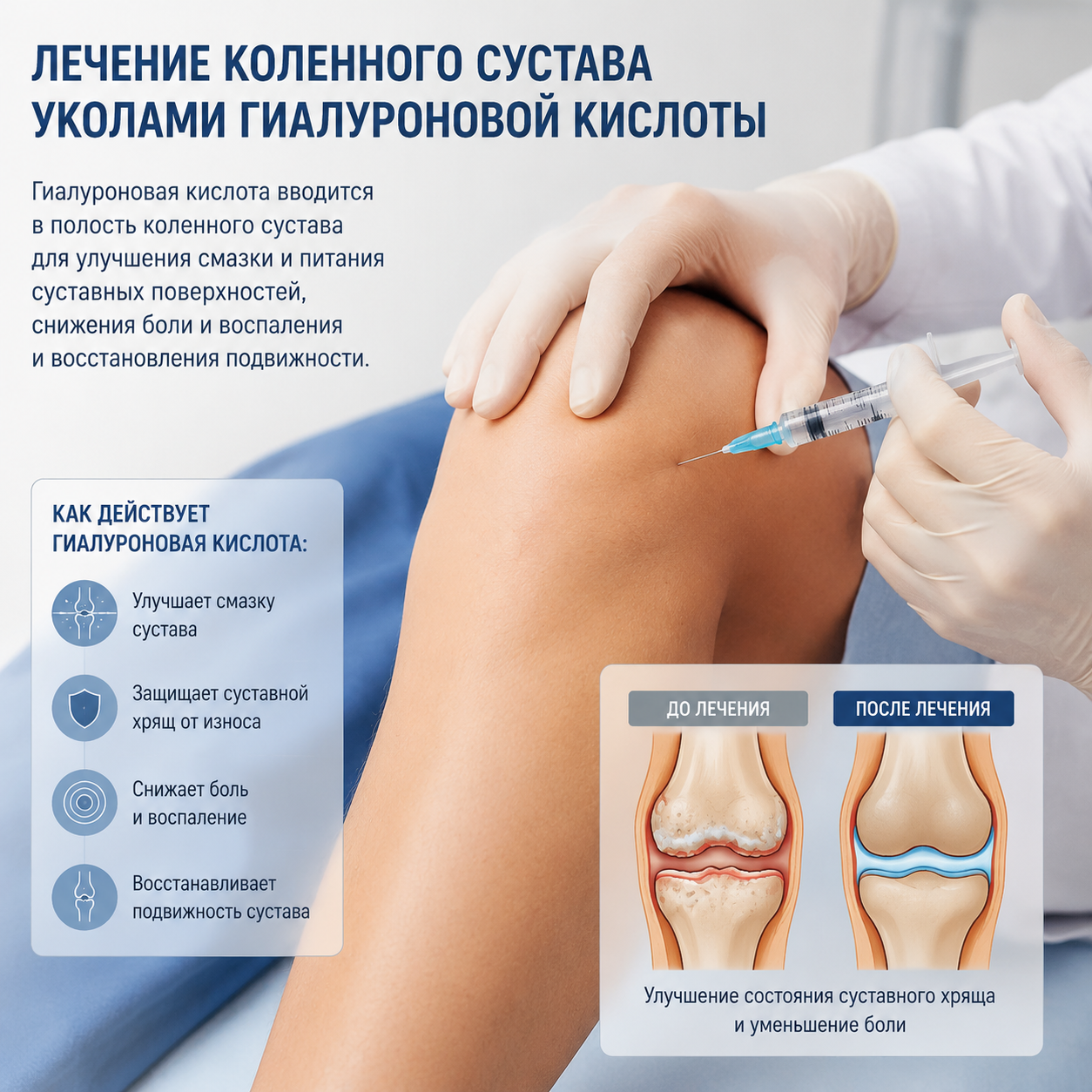 Инъекции гиалуроновой кислоты в коленный сустав: плюсы, минусы и как не ошибиться с выбором Инъекции гиалуроновой кислоты в коленный сустав: плюсы, минусы, где делать в СПб | Медикус