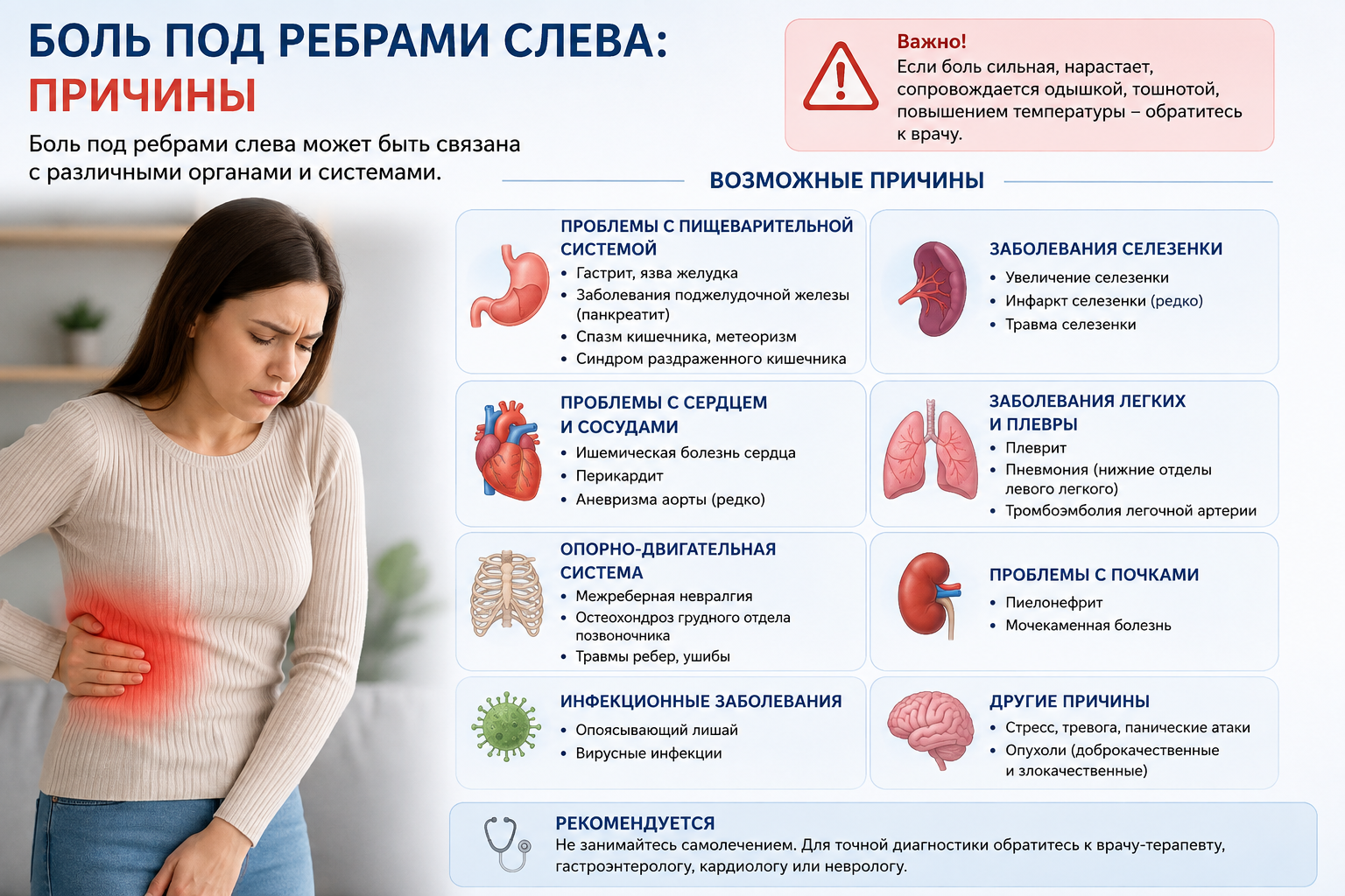 Боль под рёбрами слева: причины, диагностика, лечение в СПб | Невролог Наталья Юрьевна Порошина