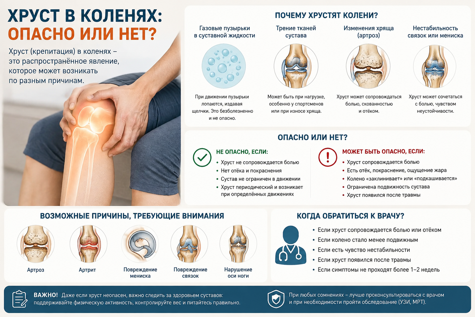 Хруст в коленях: опасно или нет? Мнение ортопеда-травматолога Донского Э.О. (Санкт-Петербург)