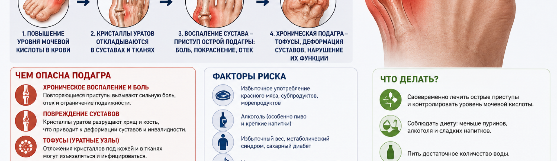 Подагра: симптомы, причины и лечение — как снизить мочевую кислоту и восстановить суставы