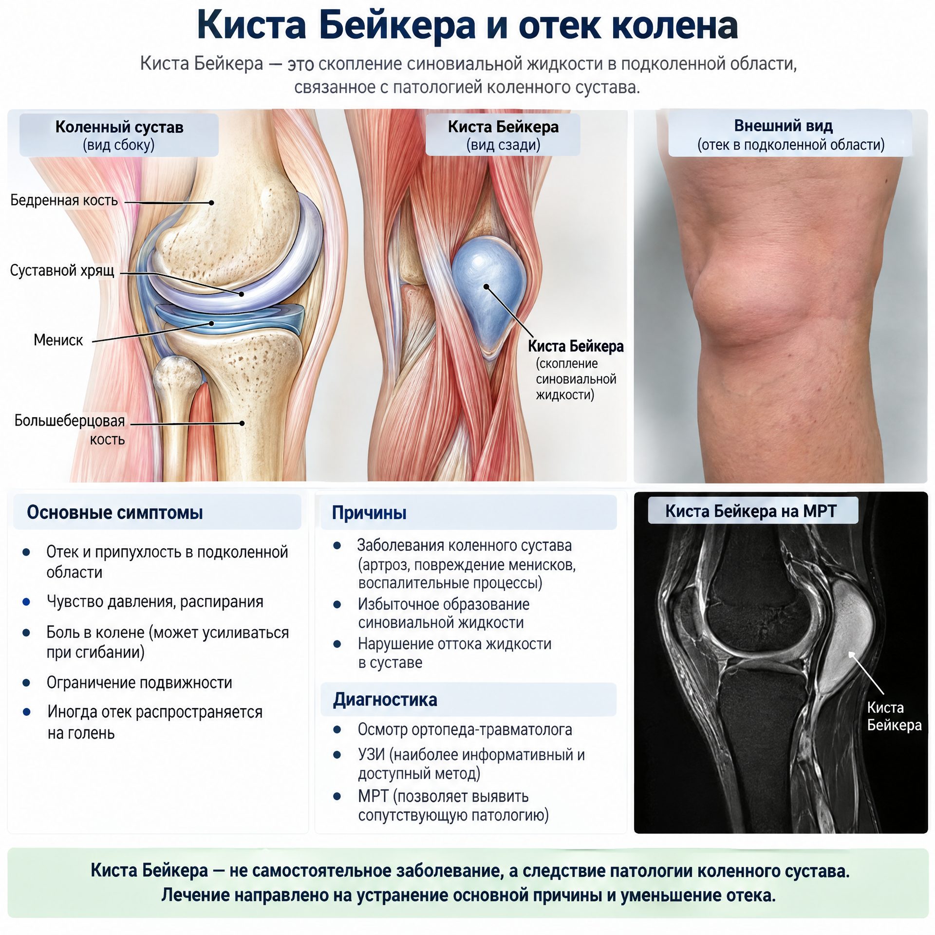 Отёк колена сзади, в подколенной ямке: что такое киста Бейкера и как её лечить? Отёк колена сзади, в подколенной ямке: что такое киста Бейкера и как её лечить?