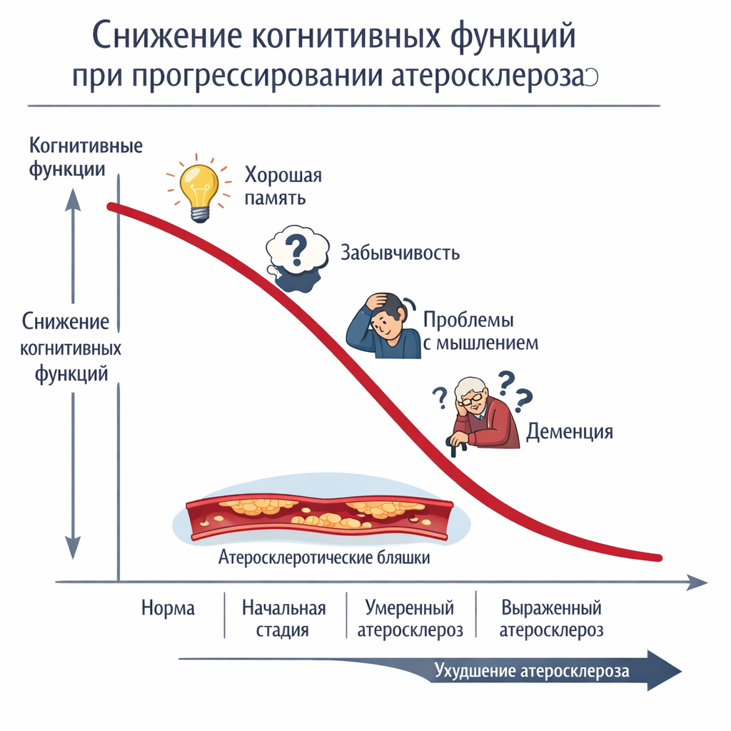 График снижения когнитивных функций при прогрессировании атеросклероза